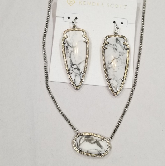 Rare White Howlite Dylan Necklace Skylar Earrings Beautiful Marbling - Picture 2 of 8